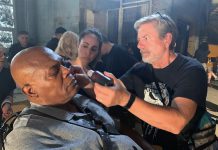 Award-winning Canadian filmmaker and special effects makeup artist Randy Daudlin beginning some blood work on actor Samuel L. Jackson for the 2021 horror thriller film "Spiral: From the Book of Saw." Film Access Northumberland is bringing Daudlin to Cobourg on September 30, 2023 for a workshop at Cobourg ComiCon followed by a film screening and discussion at Venture31 later the same day. (Photo: Randy Daudlin / Instagram)