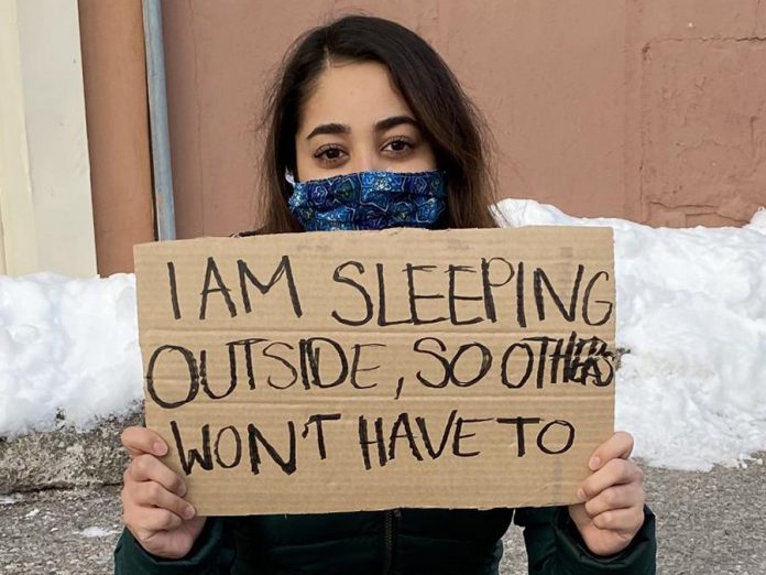 In March 2021, Simal Iftikhar organized a virtual "sleep-out" in Peterborough to raise awareness about homelessness during the pandemic, which she called  "a crisis within a crisis," as well as funds for YES Shelter for Youth and Families in Peterborough. (Photo courtesy of Simal Iftikhar)
