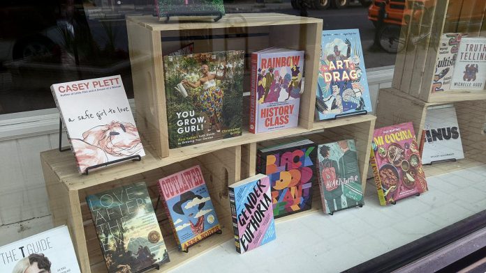 A curated selection of some of the many books available at Take Cover Books in Peterborough's East City. Brothers Andrew and Sean Fitzpatrick, who have been operating a successful online bookstore for one year, are officially opening their new bricks-and-mortar location at 59 Hunter Street East on September 9, 2023. (Photo: Bruce Head / kawarthaNOW)