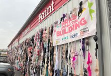 Held during October 2023, the 13th annual Pure Country 105 and MOVE 99.7 "Bras Around the Building" campaign, in conjunction with Merrett Home Hardware Building Centre, has collected 6,842 bras and raised $13,584 for breast cancer research. (Photo courtesy of Pure Country 105 and MOVE 99.7)