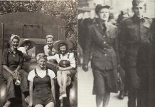 Millbrook's 4th Line Theatre has announced two plays that will debut at its 2024 summer season. "Onion Skins & Peach Fuzz: The Farmerettes" tells the story of the young women who worked on farms during World War Two to keep people fed while young men were overseas fighting. "Jim Watts: Girl Reporter" tells the story of journalist Jean Watts, the only woman to join Canada's volunteer Mackenzie–Papineau Battalion fighting fascism during the Spanish Civil War. (kawarthaNOW collage of photo supplied by 4th Line Theatre and photo from Dorothy Livesay fonds, University of Manitoba Archives)