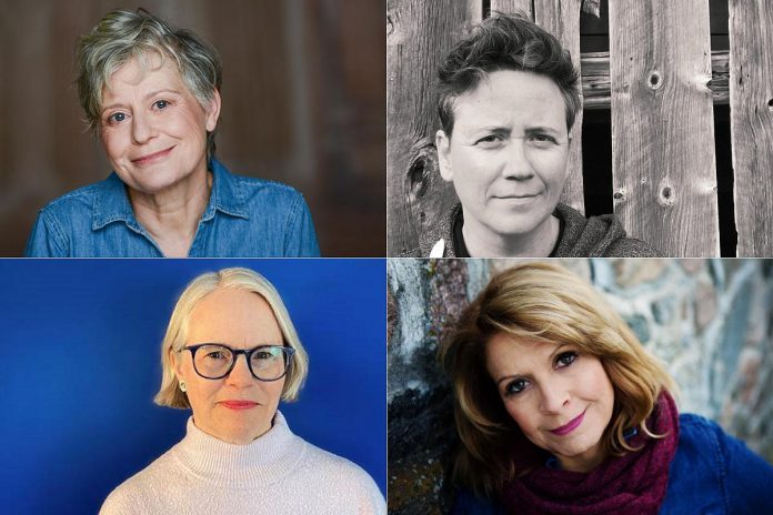 Left to right, top and bottom: "Onion Skins & Peach Fuzz: The Farmerettes" playwright Alison Lawrence and director Autumn Smith, and "Jim Watts: Girl Reporter" playwright Beverley Cooper and director Kim Blackwell. (kawarthaNOW collage of photos supplied by 4th Line Theatre)