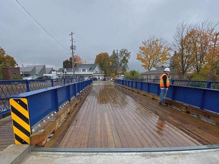 The rehabilitated Bobcaygeon Swing Bridge reopened to vehicular and pedestrian traffic on October 20, 2023. Since the rehabilitation project began in October 2020, the project has faced continual issues that delayed the completion of the project from May 2021. (Photo: Impact 32 / Facebook)