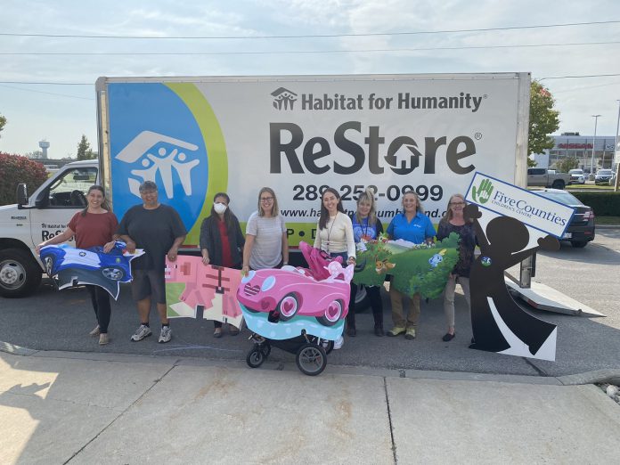 Five Counties recently received a donation of 50 new Halloween costumes/covers for wheelchairs and strollers from the ReStore/Habitat for Humanity Northumberland. The costumes have been handed out to Five Counties clients, proving a big hit and allowing more kids to dress up and take part in trick-or-treating.  (Photo courtesy of Five Counties Children's Centre)