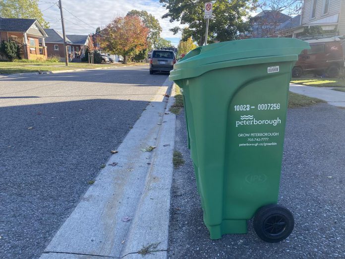 Beginning October 31, 2023, the City of Peterborough will begin weekly collection of organic waste in green bins supplied to eligible households. On your collection day, make sure the arrows on the green bin and the locking mechanism are pointing towards the street with the handles pointing towards your home. This is necessary so the collection truck's mechanical arm can pick up and empty the green bin. (Photo: GreenUP)