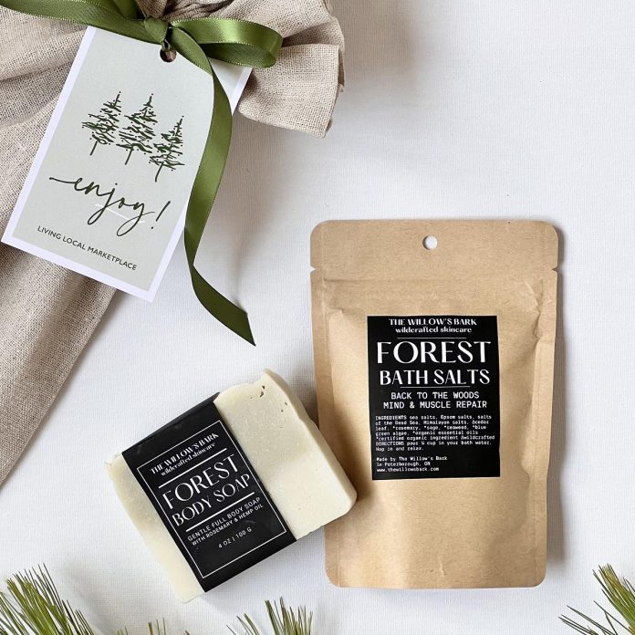 Living Local Marketplace's "Forest Bathing" Santa Sack features bath products from The Willow's Bark in Peterborough. (Photo courtesy of Living Local Marketplace)