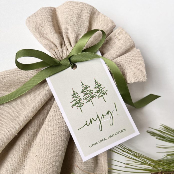 New this year, Living Local Marketplace is "Santa Sacks" as a sustainable packaging option, where selected collections will be packaged in a draw-string linen bag with a ribbon and matching gift tag. (Photo courtesy of Living Local Marketplace)