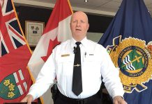 On October 17, 2023, Peterborough police chief Stuart Betts announced the arrests of two men from the GTA and Toronto in connection with a shooting last April in Peterborough that left a Mississauga man dead. (kawarthaNOW screenshot of Peterborough Police Service video)