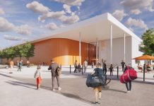 A conceptual rendering of the $62-million arena complex under construction in Morrow Park at Lansdowne and Park streets. (Illustration: Perkins&Will)