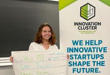 Trent University student Maysie Roberts took home $1,000 as the winner of the 2023 Pitch It! entrepreneurial competition held on October 19 for her concept for a women's health app. Fleming College student Adithya Bala came in second place and won a $500 prize for his venture called EcoBites. (Photo courtesy of Innovation Cluster Peterborough and the Kawarthas)