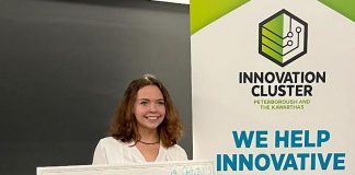 Trent University student Maysie Roberts took home $1,000 as the winner of the 2023 Pitch It! entrepreneurial competition held on October 19 for her concept for a women's health app. Fleming College student Adithya Bala came in second place and won a $500 prize for his venture called EcoBites. (Photo courtesy of Innovation Cluster Peterborough and the Kawarthas)