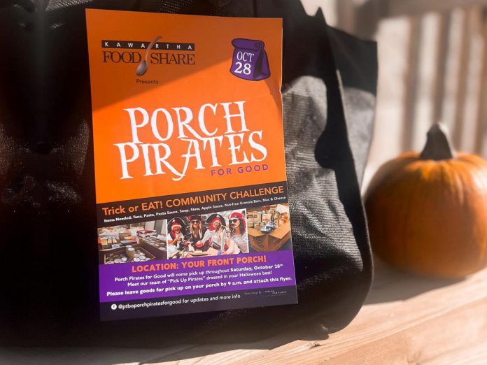 The fall 'Porch Pirates for Good' porch food drive to help restock the dwindling shelves at Kawartha Food Share takes place on October 28, 2023. (Photo: Kawartha Food Share / Facebook)