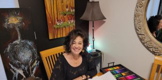Peterborough artist Silvia Ferreri started painting murals more than 30 years ago when she was inspired to paint the 54-foot wall in her then-new downtown store Pensieri Shoes. Since then, she has painted everything from ceilings and floors to doors and chairs and has sold her work through shows, galleries, and in her own open house. After years dedicated to running her business and raising her family, the artist is now focusing on her artwork and has plans to host more open houses, open her own studio space, and develop a website. (Photo courtesy of Silvia Ferreri)
