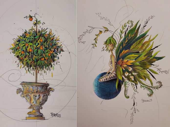 Peterborough artist Silvia Ferreri has recently been drawn to using coloured pencils to create whimsical illustrations, evident in pieces like "Potted Plant With Oranges" and "Verdina ~ in live with life." (Photos courtesy of Silvia Ferreri)