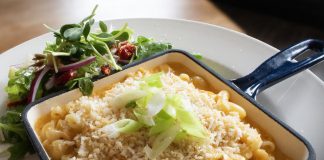 The Vine's kimchi-infused mac and cheese dish received the most online votes during the Peterborough Downtown Business Improvement Area's annual Mac + Cheese Festival held at 20 downtown restaurants during October 2023. (Photo courtesy of Peterborough DBIA)