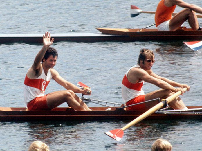 Carol Love's husband Brian (right) also competed in the 1976 Montréal Olympics in the men's coxless pair rowing team with Michael Neary (left), coming in ninth. Brian won silver in the coxed pairs (with James Henniger and Robert Battersby) at the 1975 Pan American Games. (CP Photo/COA)