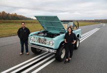 Peterborough-raised brother-and-sister duo Tom Chep and Sloane Paul have launched their green technology start-up, ARC Motor Company, which converts classic cars into high-performance electric vehicles. With support from Community Futures Peterborough, ARC has unveiled its first product: a restored 1974 Ford Bronco that is now fully electric with the use of upcycled lithium-ion batteries and modernized to meet today's safety standards. (Photo: Lucas Scarfone)