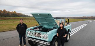 Peterborough-raised brother-and-sister duo Tom Chep and Sloane Paul have launched their green technology start-up, ARC Motor Company, which converts classic cars into high-performance electric vehicles. With support from Community Futures Peterborough, ARC has unveiled its first product: a restored 1974 Ford Bronco that is now fully electric with the use of upcycled lithium-ion batteries and modernized to meet today's safety standards. (Photo: Lucas Scarfone)