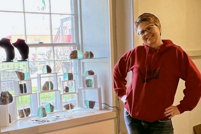 Christy Haldane with some of her work at Lakefield's English Potter & Co. She is one of four artisans at the shop, alongside Emerance Baker of Stoney Lake Textiles, Gail West of the English Potter, and Jim Riches of FriendLilySHOP. On November 4, 2023 from 10 a.m. to 4 p.m. the English Potter is hosting a fall open house with giveaways, refreshments, and the opportunity to discuss commission pieces. (Photo courtesy of Christy Haldane)