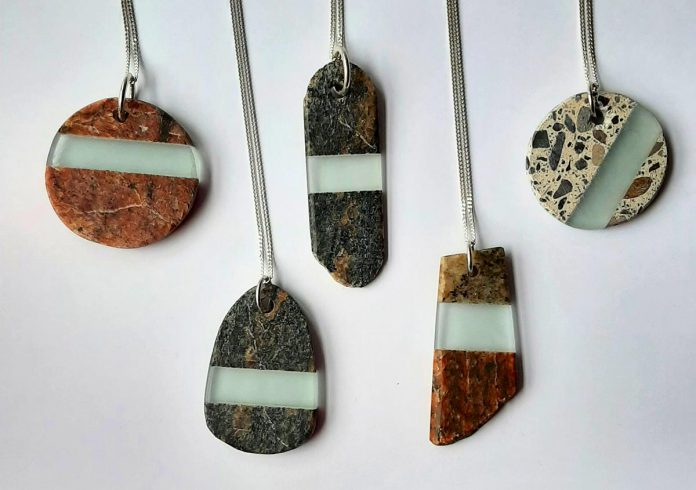 Artist Christie Haldane's "memory stones" fuse glass and stone like her other work, except in this case the customer supplies a stone that is representative of a time, place, or memory that's important to them. The stone and glass can be turned into pendants, sculptures, or keepsakes. (Photo courtesy of Christy Haldane)