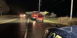 The scene of a fatal collision between a motorcycle and a tractor trailer on County Road 30 east of Warkworth on November 13, 2023. (OPP-supplied photo)