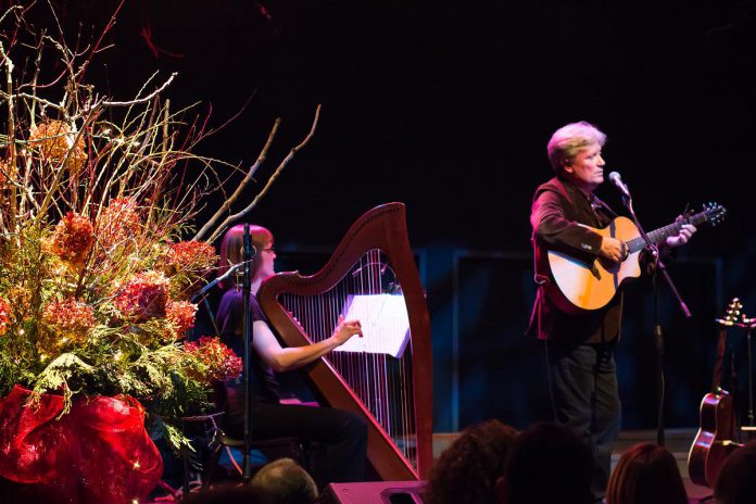 Celtic harpist Tanah Haney and Rob Fortin during the In From The Cold benefit concert for Peterborough's YES Shelter for Youth and Families in 2015. Haney is a longtime performer at In From The Cold, which returns for its 24th year on December 8 and 9, 2023 at Market Hall Performing Arts Centre. (Photo: Linda McIlwain / kawarthaNOW)