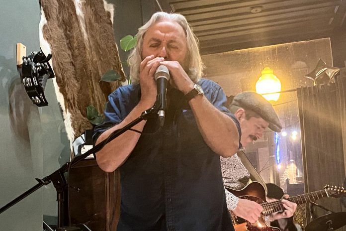 The Jethro's Blues Jam every Sunday afternoon at Jethro's Bar + Stage in downtown Peterborough is a labour of love for organizer Al Black, a well-known drummer and harmonica player in Peterborough's music community. (Photo: Paul Rellinger / kawarthaNOW)