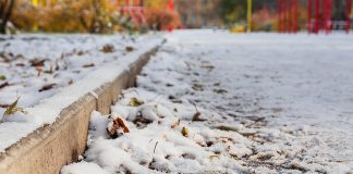Light snow on the ground in late autumn. (Stock photo)