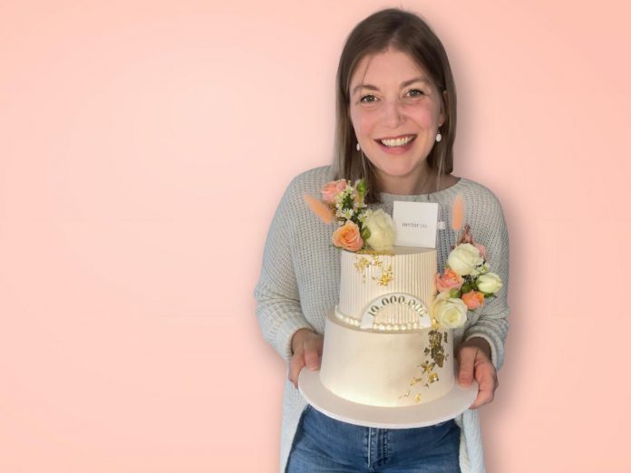 Nectar Co. founder Rose Terry celebrated 10 million views on her Instagram reel by getting a custom cake from Millbrook's Heck Yes! Cake and showing off her Goddess Dangle Oval Earrings made from her own breastmilk. Nectar Co. jewellery can also be made using locks of hair, cremated ashes, umbilical cords, dried flowers, and more. (Photo courtesy of Nectar Co.)