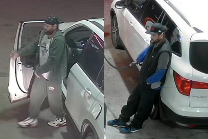 The suspect in two gas thefts from a business on Highway 401 in Port Hope on September 25 and November 6, 2023. (Police-supplied photos)