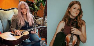 Musicians Astrid Young, Irish Millie, Saskia Tomkins, and Sule Heitner will perform at "Not Yet Yule Kitchen Party" on December 3, 2023, a fundraiser hosted by Astarte Devi at her Peterborough home that will also include a 10-course tapas dinner, with proceeds supporting Kawartha Youth Orchestra's Upbeat! Downtown after-school music program for children who face barriers to accessing music education. (kawarthaNOW collage of artist photos)