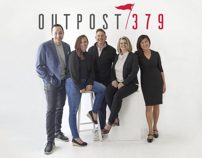 Peterborough advertising agency Outpost379 is under new ownership with the agency being purchased by five long-standing employees, including (from left to right) Zachary Durisko, Diana Freeman, Ben Steele, Valerie Smith, and Sacha Lai-Svirk. The new and predominantly female ownership team will inspire women in the advertising industry, which has been traditionally dominated by men in both executive and ownership positions. (Photo courtesy of Outpost379)