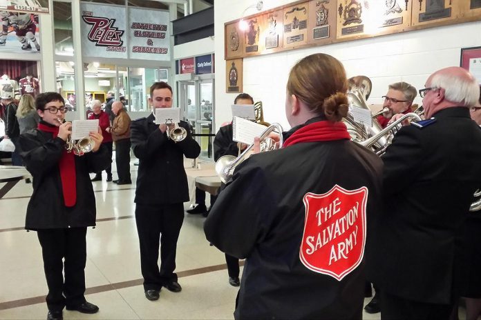 The Salvation Army band will be performing at the Peterborough Memorial Centre during the annual Peterborough Petes 'Teddy Bear Toss' game on December 7, 2023, when fans are encouraged to bring new stuffed toys to the game and throw them on the ice when the Petes score their first goal. (Photo courtesy of Salvation Army Peterborough)