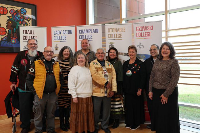 Attendees of a ceremony at Trent University on November 15, 2023 when the university announced that its sixth residential college, scheduled to be open in 2028, will be named in honour of the late Curve Lake First Nation Elder and former chief Gidigaa Migizi (Douglas Williams), who was also a student and later a faculty member of the university. (Photo courtesy of Trent University)