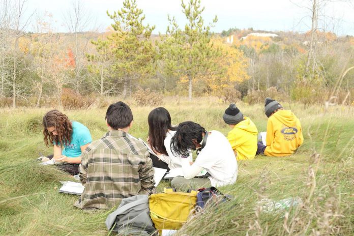 During the outdoor art education experience at Ashburnham Memorial Park, local artist and instructor Laurel Paluck of Ludmila Gallery guided the students through art activities and the techniques of painting outdoors following a walk and interpretive talk about the park provided by volunteers with the Ashburnham Memorial Stewardship Group. (Photo courtesy of the Ashburnham Memorial Stewardship Group)