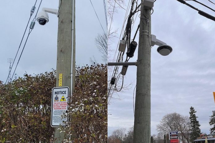 Cobourg police have installed new CCTV cameras on Meredith Avenue (left) and at the intersection of Brook Road North and King Street East (right) in response to community safety concerns raised by residents in east-end neighbourhoods. (Photos: Cobourg Police Service)