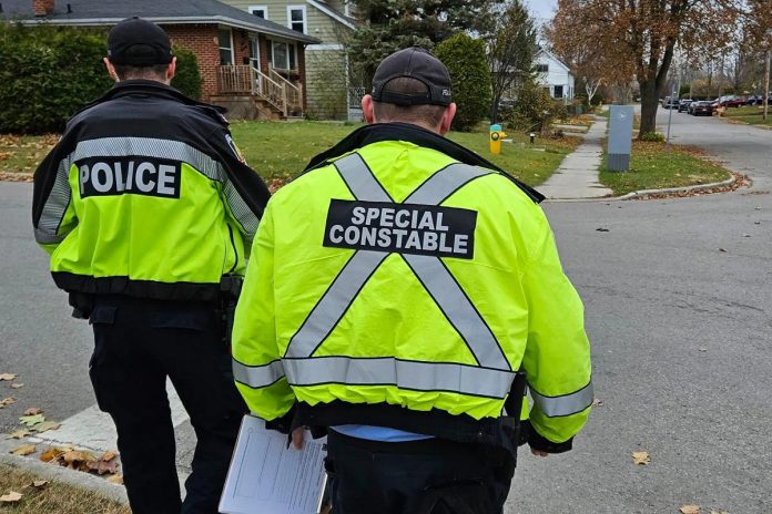 On November 11, 2023, Cobourg police officers canvassed neighbourhoods in the east end of Cobourg and spoke with 90 residents about safety concerns. Along with increased police presence through foot patrols, especially at night, residents wanted to see  CCTV cameras in and around the neighbourhoods. (Photo: Cobourg Police Service)