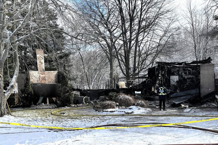 A home on Deerfield Crescent in Ennismore was destroyed by fire early in the morning of December 19, 2023. Investigators from the Ontario Fire Marshal's Office have since found what they believe to be human remains inside the collapsed structure. (Photo: Peterborough County OPP)