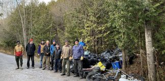 Member of the Friends of Jackson Park and volunteers recently undertook an effort to clean up trash in Peterborough's Jackson Park, collecting 45 large plastic bags of refuse, 11 propane tanks, a roll of rusty fencing, and other junk. The non-profit organization plans to anounce new mission and vision statements, create user-friendly mapping of Jackson Park, research and draftideas for proper stewardship planning, and plan activities in the park including more litter pick-ups. (Photo courtesy of Friends of Jackson Park)