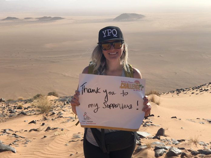 Linz Hunt is one of the top donors to the Royal LePage Shelter Foundation, which supports 200 women's shelters across the country, including YWCA Peterborough Haliburton to which Hunt contributes most of her donation. In 2019, Hunt participated in a trek of the Sahara Desert joined by 120 other Royal LePage professionals who journeying 100 kilometres over five straight days. She raised upwards of $20,000 to Shelter Foundation, with much of it going to the YWCA Crossroads Shelter. (Photo courtesy of Linz Hunt)