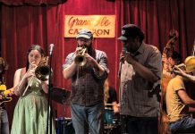 Toronto-based music collective Doghouse Orchestra performs their unique brand of country, funk, and jazz music at Jethro's Bar + Stage in downtown Peterborough on Saturday night. (Photo: Camille Neirynck-Guerrero)