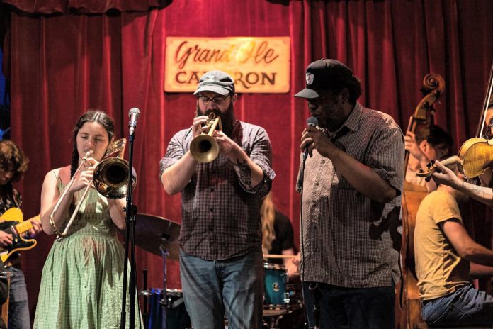 Toronto-based music collective Doghouse Orchestra performs their unique brand of country, funk, and jazz music at Jethro's Bar + Stage in downtown Peterborough on Saturday night. (Photo: Camille Neirynck-Guerrero)