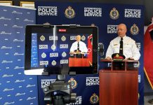 Peterborough police chief Stuart Betts speaks during a media conference at the Peterborough police station on December 15, 2023 announcing the City of Peterborough will spend $15 million to purchase the former Johnson & Johnson medical products facility at 1421 Lansdowne Street West for a second police station to be used for administrative and support services. The city will spend additional funds over the next few years to renovate the property for police use. (Photo courtesy of Peterborough Police Service)