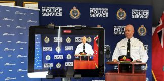 Peterborough police chief Stuart Betts speaks during a media conference at the Peterborough police station on December 15, 2023 announcing the City of Peterborough will spend $15 million to purchase the former Johnson & Johnson medical products facility at 1421 Lansdowne Street West for a second police station to be used for administrative and support services. The city will spend additional funds over the next few years to renovate the property for police use. (Photo courtesy of Peterborough Police Service)