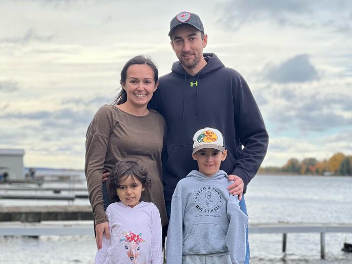 Michelle (back left) and Ian (back right) were in shock when their daughter, Summer (front left), was diagnosed last year, at the age of four, with a rare form of liver cancer. After the initial juggling act of travelling to Toronto for treatment, Summer was able to continue her lifesaving care closer to home at Peterborough Regional Health Centre, which made the challenges of the disease a little easier on the young family. (Photo courtesy of Peterborough Regional Health Centre Foundation)