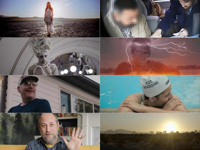 ReFrame Film Festival has announced eight of the 60-plus films coming to the 2024 ReFrame Film festival from January 25 to February 4: (left to right, top to bottom) "Boil Water," "Manufacturing the Threat," "Queendom," "Winding Our Way Home," "Kirby's House," "Long Distance Swimmer," "Dear Ani," and "How to Power A City." Opening night on January 25 at Showplace Performance Centre in downtown Peterborough will feature an in-person-only screening of "Boil Water." (kawarthaNOW collage of supplied photos)