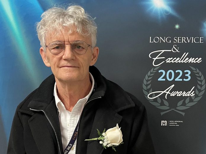 Dr. Mervyn A. Stone is the longest-serving professional staff at Ross Memorial Hospital in Lindsay. The local family physician, who has worked at the hospital for 45 years, was one of 158 employees recognized for long service at the hospital's annual Long Service and Excellence Awards on November 29, 2023. (Photo courtesy of Ross Memorial Hospital)