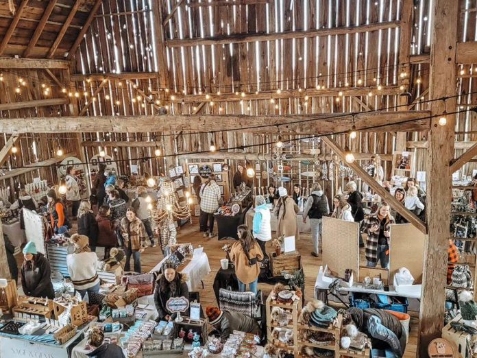 In November 2023, Erica Dillon hosted her third annual holiday market at Stonefields Farm in Douro. The event saw more than 900 people entering the barn to browse products from local vendors, crafters, and small businesses. The event included a bonfire, outdoor games, and the opportunity to interact with and feed the animals living on the farm. (Photo courtesy of Erica Dillon)