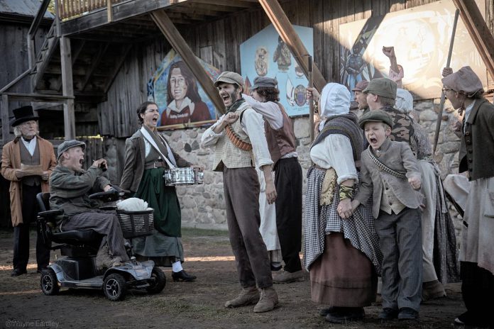 Along with professional actors, 4th Line Theatre relies on volunteer actors from the community to stage its productions. Pictured are cast members from 2023 production of Robert Winslow's "The Cavan Blazers." (Photo: Wayne Eardley, Brookside Studio)