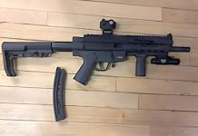 Police arrested a 17-year-old suspect and seized a GSG-16 carbine and .22 calibre ammunition from a Roseneath address following a weapons call in Cobourg on December 30, 2023. (Police-supplied photo)